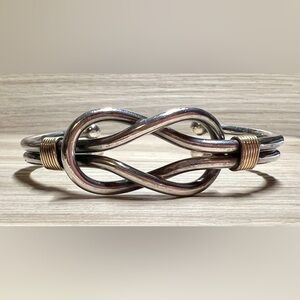 Vintage Native American Sterling Silver & Gold Infinity Knot Cuff Bracelet, 32g